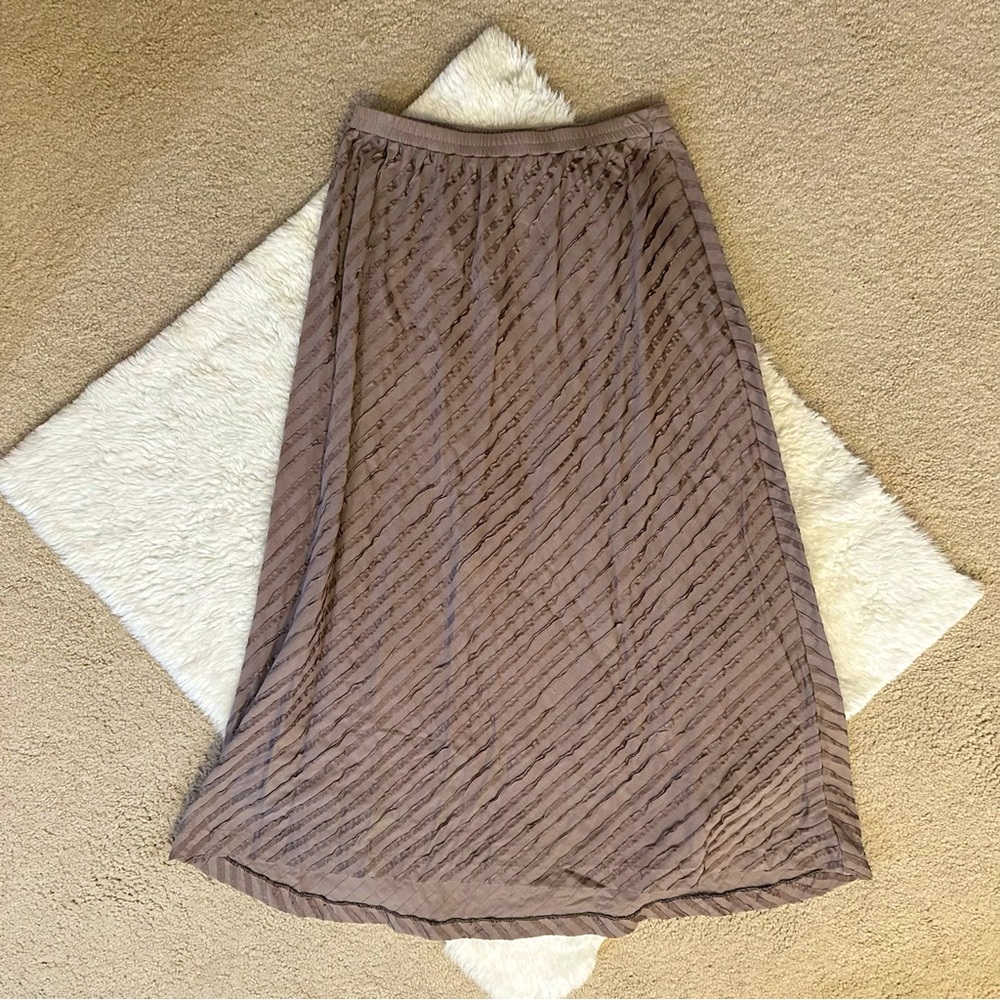 Soft Surroundings maxi skirt neutral taupe tan medium petite ribbon detail